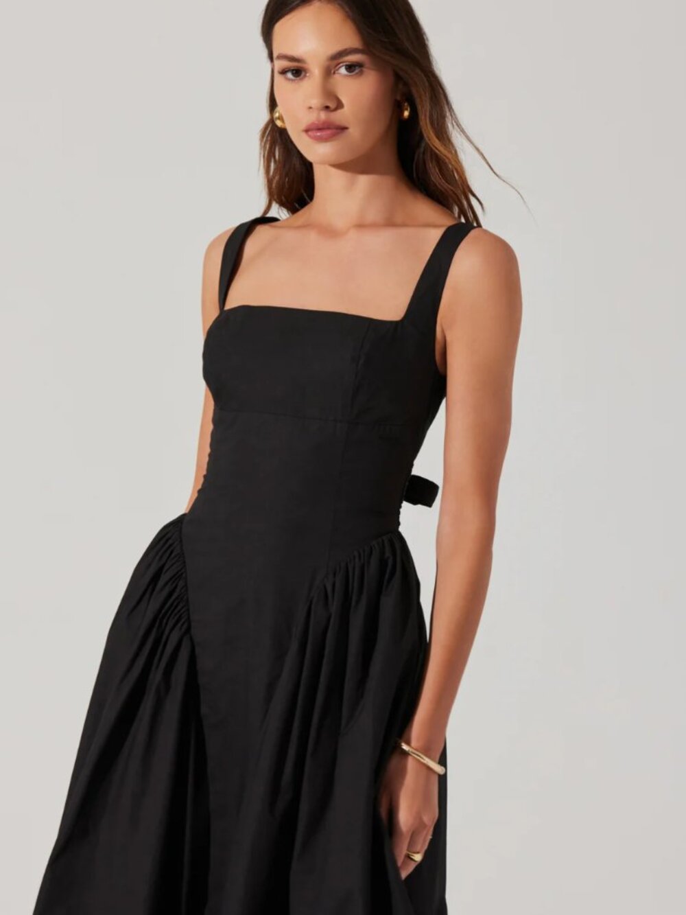 Aster Vinya Black Poplin Drop Waist Midi Dress with Pockets Size XS - Picture 6 of 11